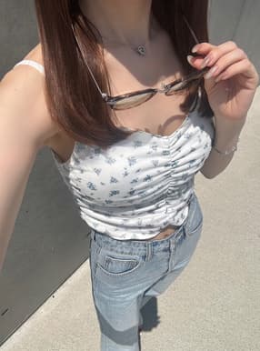 カップ付チュール花柄キャミソール