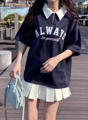 ロゴ刺繍ハーフジップポロTシャツ