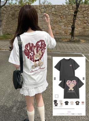 ハートロゴプリントラビット刺繍Tシャツ