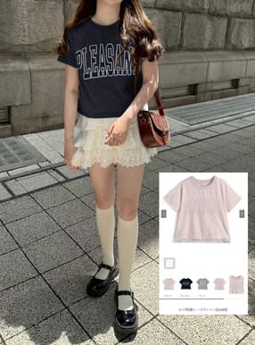 ロゴ刺繍レースTシャツ