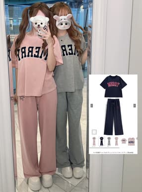 ロゴ刺繍Tシャツ×スウェットパンツセットアップ
