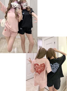 ハートロゴプリントTシャツ×スウェットショートパンツセットアップ