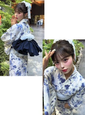 水彩花柄浴衣セット