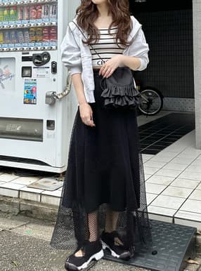 ぺチスカート付きメッシュフレアスカート