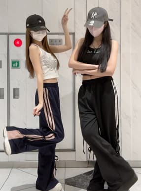 配色サイドリボンラインパンツ