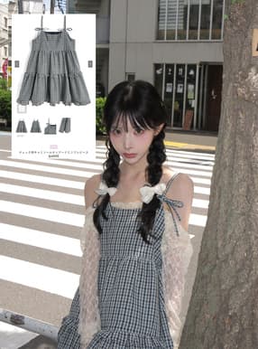チェック柄キャミソールティアードミニワンピース