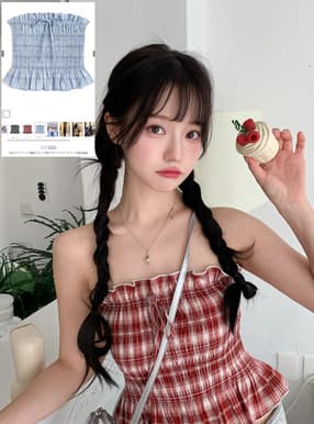 ILLIT アイリット BEB チェック柄リボンフリルベアトップ