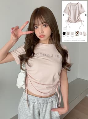 ラインストーンロゴサイドドロストTシャツ