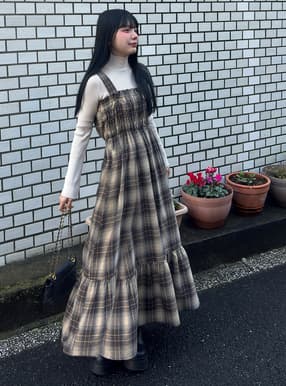 前後2wayチェック柄キャミソールワンピース