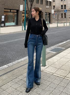 配色切り替えフレアデニムパンツ
