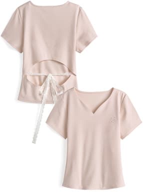 バックオープンリボンTシャツ