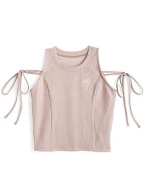 ショルダーリボンハート刺繍タンクトップ