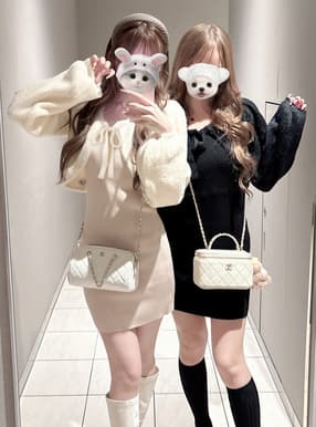 リボンシャギーボレロ×ミニワンピースニットセットアップ