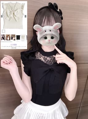 レースドッキングリボンノースリーブニットトップス