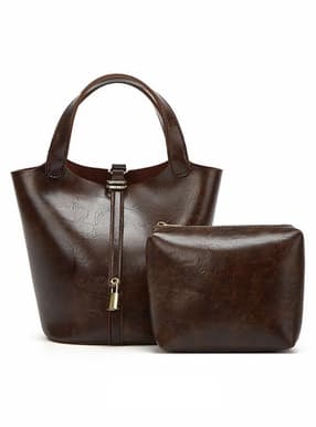 ポーチ付き2Wayレザーバケツバッグ