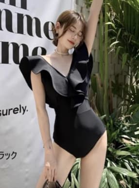 ウエストリボンラッフルワンピース水着