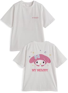 サンリオキャラクターズ　マイメロディロゴ刺繍バックプリントTシャツ