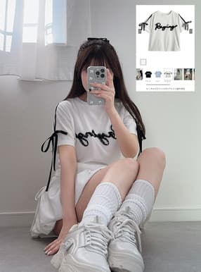 レースロゴラインリボンTシャツ