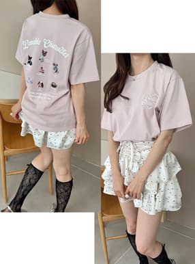 ロゴ刺繍バックドッグプリントTシャツ
