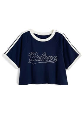 ラインストーンロゴラインテレコリブトップス