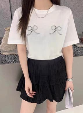リボンラインストーンTシャツ