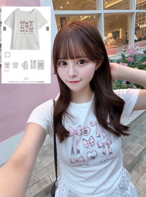 リボングラフィックプリントTシャツ