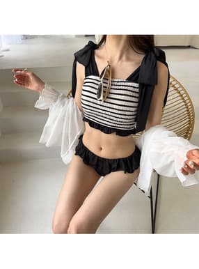 ショルダーリボンフリルビキニ水着