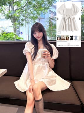 花柄ジャガードバックリボンミニワンピース
