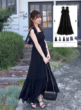 シフォンショルダーリボンワンピース