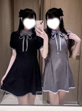 リボンタイ付きギンガムチェック柄ミニワンピース