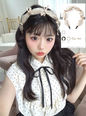 メッシュサテンリボンパールカチューシャ