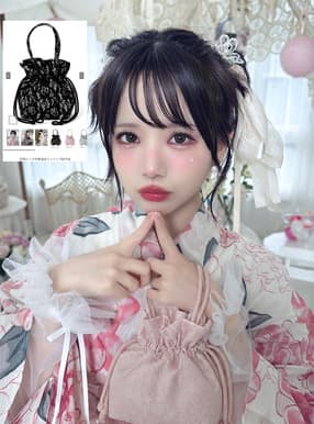 花柄レース巾着浴衣ミニバッグ