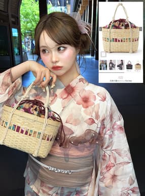 花柄巾着かごバッグ
