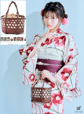 おひなさま 花柄刺繍巾着かごバッグ