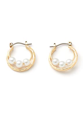 パールダブルフープピアス