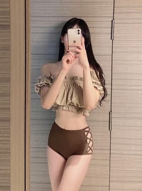 オフショルサイドクロスビキニ水着