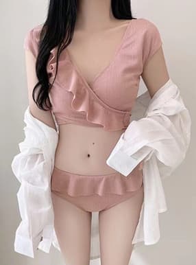 カシュクールバックリボンフリルビキニ水着