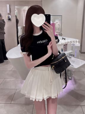 袖リボン配色ロゴTシャツ