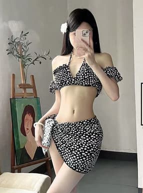 パレオ付き花柄オフショルビキニ水着