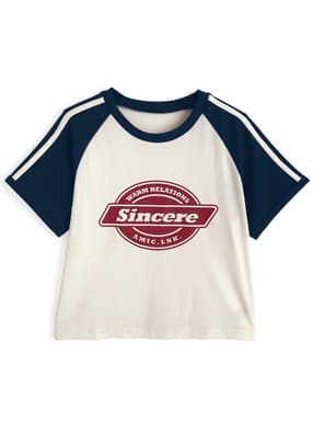 配色ラグランロゴプリントリブTシャツ