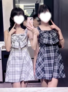 チェック柄ツイードビッグリボンキャミソールミニワンピース