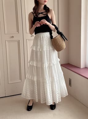 レースティアードロングスカート