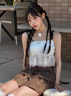 パッド付き2Wayショルダーリボンレースキャミソール