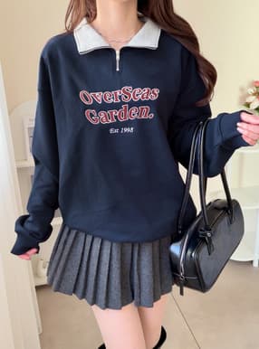配色カラーハーフジップロゴ刺繍スウェットトップス